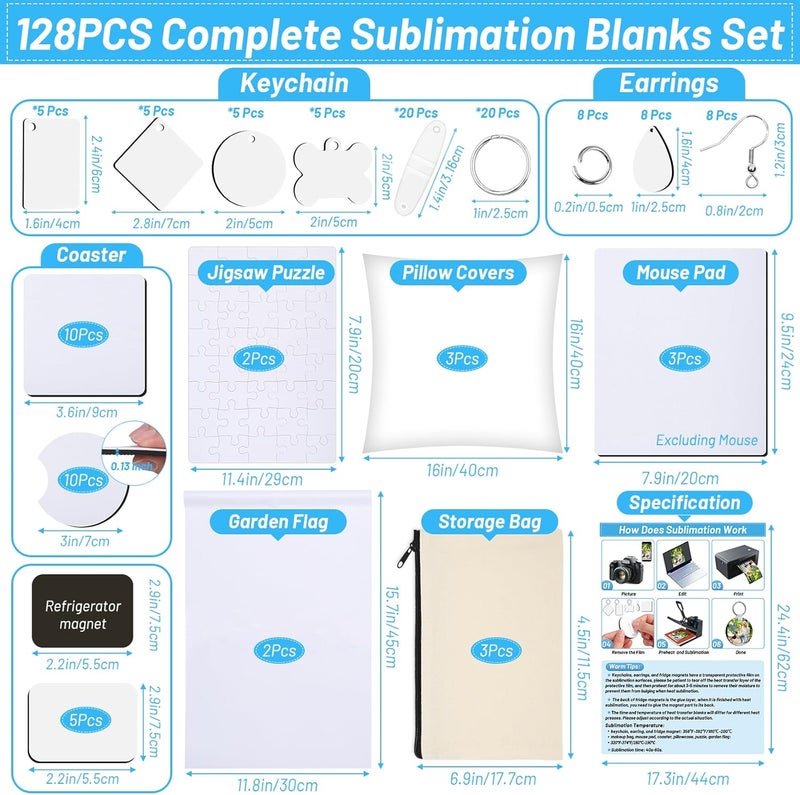 Modacraft 128-Piece Sublimation Blanks Kit - Premium DIY Bundle for Home Decor | Craft Supplies for Cricut, Birthday Gifts, Halloween, Thanksgiving, Christmas Customization (White) - Image 2